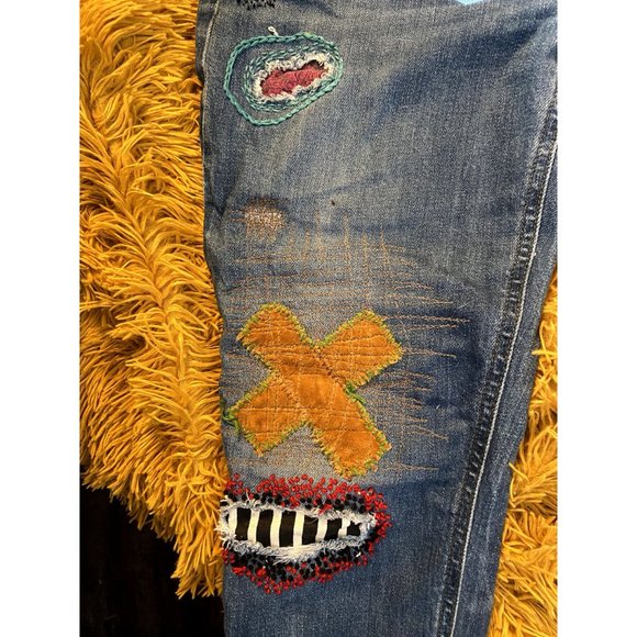 Size 27 Joe's Custom Embroidery and Patchwork Distressed Skinny Jeans One of a k - Picture 5 of 7